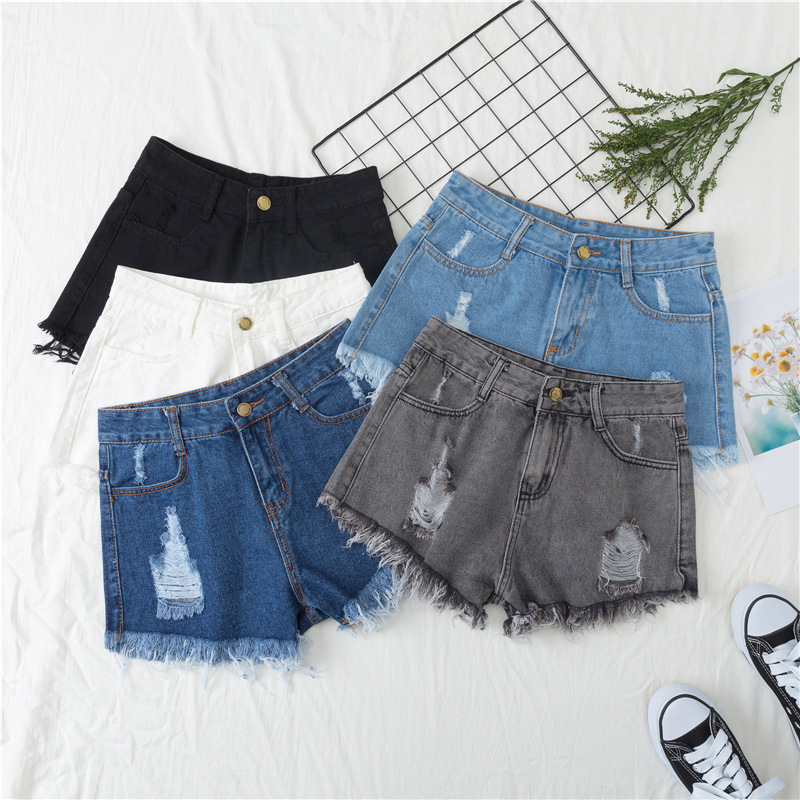 Picture of plus size chubby girl Loose Denim Shorts Women's Summer Korean-style High Waist Ripped 100.00kg Slim-fit Wide Leg A- shaped Hot Pants