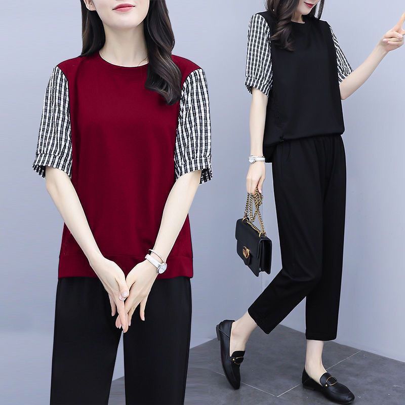 Fat mm200 kg plus size women's clothing fashion summer new western style age-reducing loose temperament slimming two-piece suit