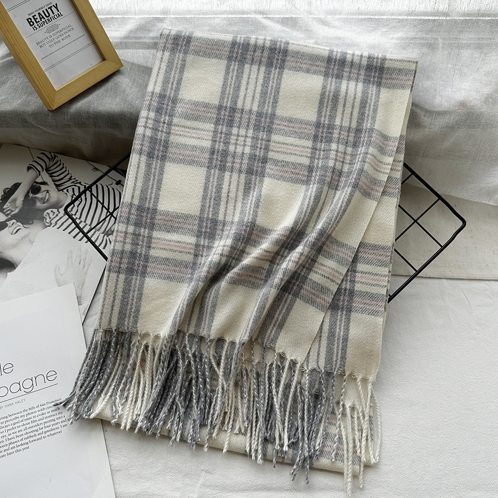 Picture of New Black and White Plaid Scarf Women's Korean Style Winter Warm All-match Imitation Cashmere Scarf Shawl High-end Couple Scarf