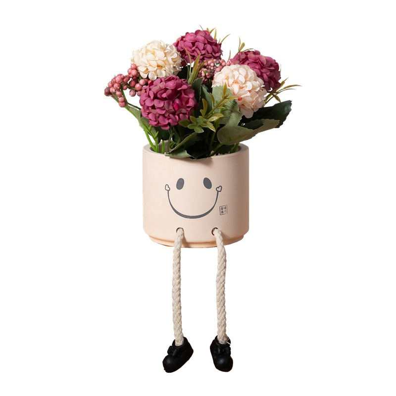 Picture of Creative Expression Hanging Feet Doll Ceramic Flower Pot Artificial Flower Potted Plant Green Plant Indoor Balcony Desktop Decoration Crafts