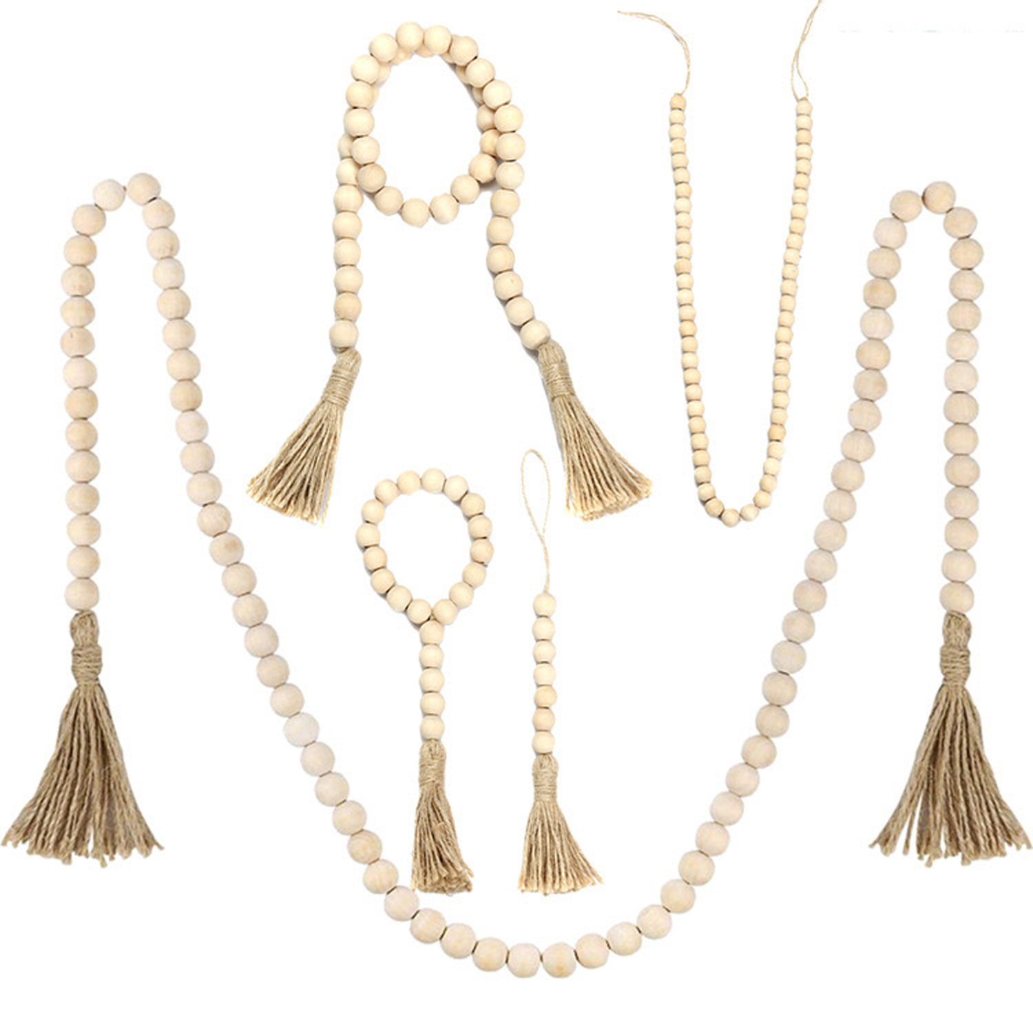 Amazon European and American wooden beads tassel string bohemian hemp rope home decoration Wood Bead Garland