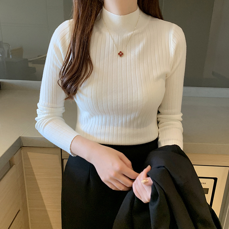 Picture of Half Turtleneck Bottoming Shirt for Women with Thin Inner Wear 2024 Autumn and Winter New Style Short Knitwear Long-Sleeved Knitwear Top