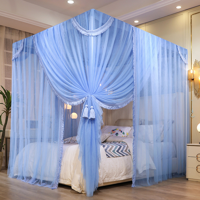 Picture of Princess Wind Shading Tassel Bed Mantle Floor-Standing Mosquito Net Thickened Cloth Curtain Court Wind Bedroom Dust-proof Net Paint Bracket
