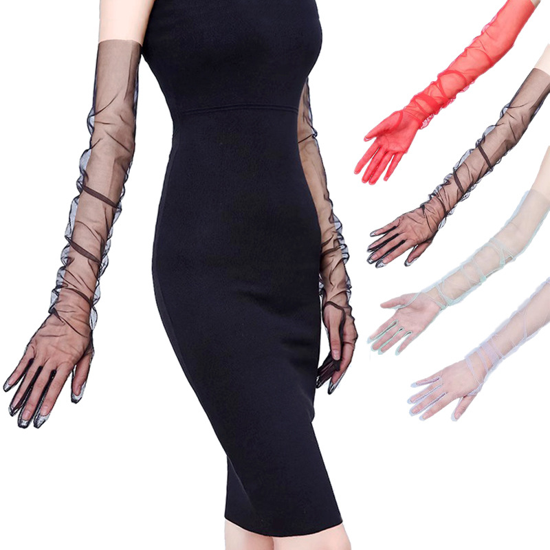 Cross-border Bridal Gloves Long Mesh Wedding Dress European and American Halloween Wedding Accessories Black Lace Sleeve Women