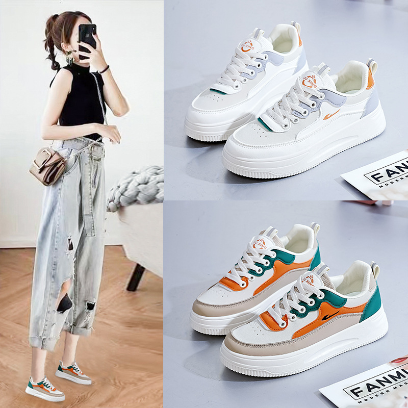 2025 Spring Fashion Women's Shoes Student White Shoes Trbottomyy Thick-Soled Casual Shoes Breathable Outdoor Casual Women's Sneakers