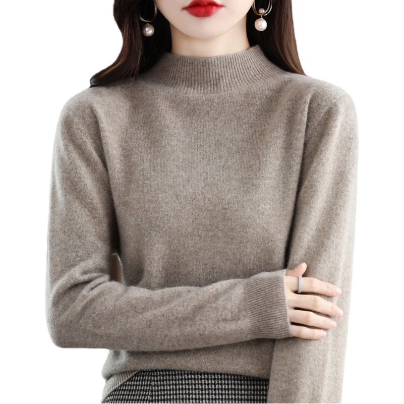 2024 New Autumn and Winter Bottoming Shirt, One-Line Ready-To-Wear Half Turtleneck Cashmere Sweater, Women's Wool Sweater [Same Style in Shopping Malls]