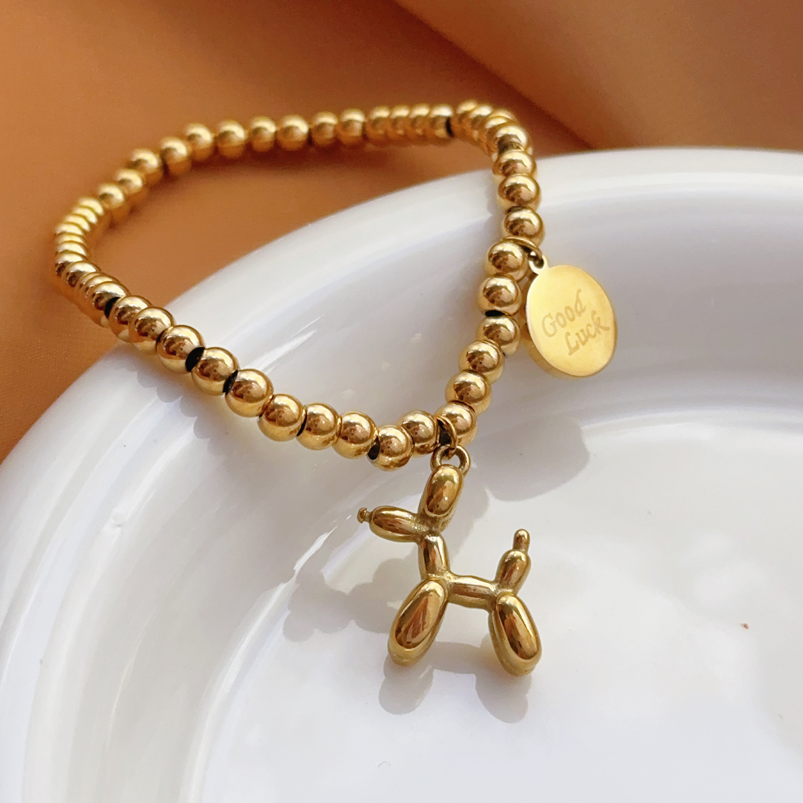 Korean-Style Ins Cute Air Puppy Bracelet Necklace Versatile Women's 18K Gold Cross-Border Titanium Steel Non-Fading Jewelry Light Luxury