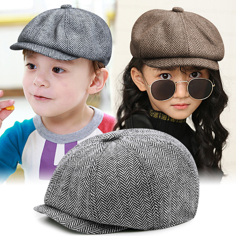 Picture of Children's Duck Tongue Hat Retro European and American Baby Newsboy Hat Trendy British Forward Cap Young Student Octagonal Beret