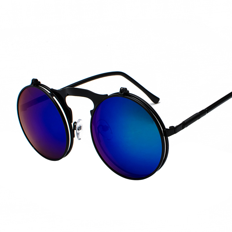 Picture of Jet 3057 Retro Metal Steampunk Flip Sunglasses Flip Sunglasses for Men and Women Trendy Round Frame Prince Mirror