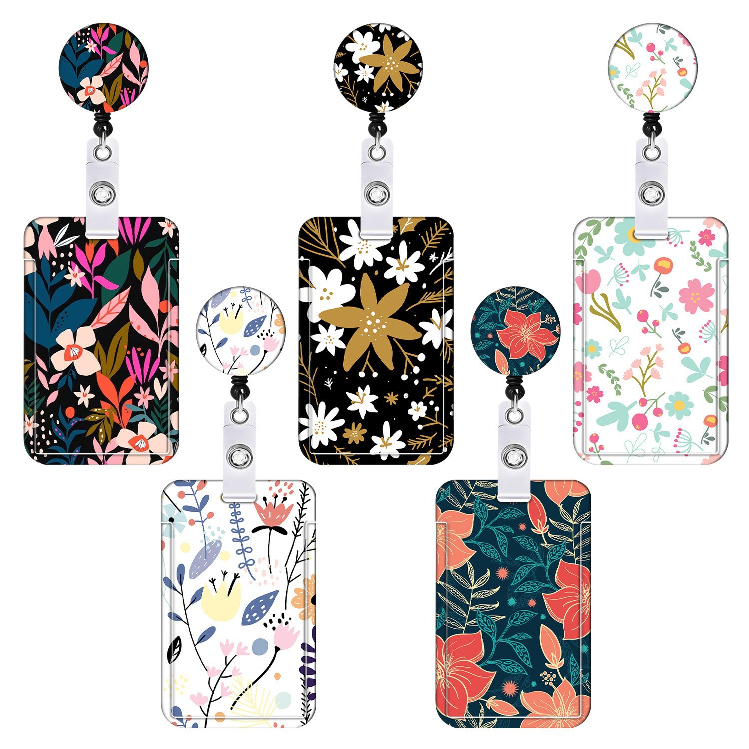 Cross-border spot floral easy-pull buckle easy-pull thermal transfer lanyard mobile phone rope certificate card set teacher nurse gift