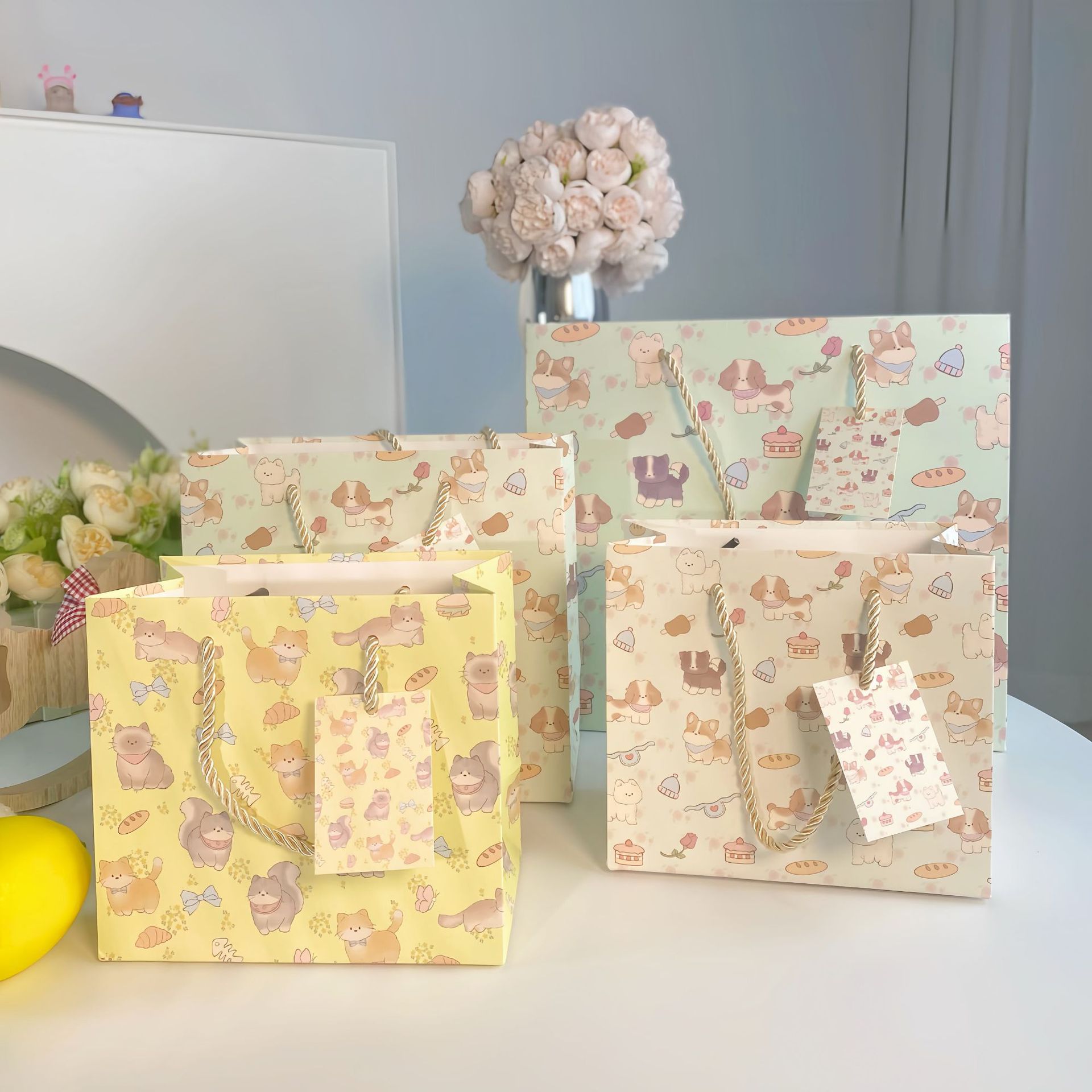 Ins Style Hand-painted Cartoon Cat Dog Paradise Cute Gift Paper Bag High Color Value Clothes Handbag Large Size