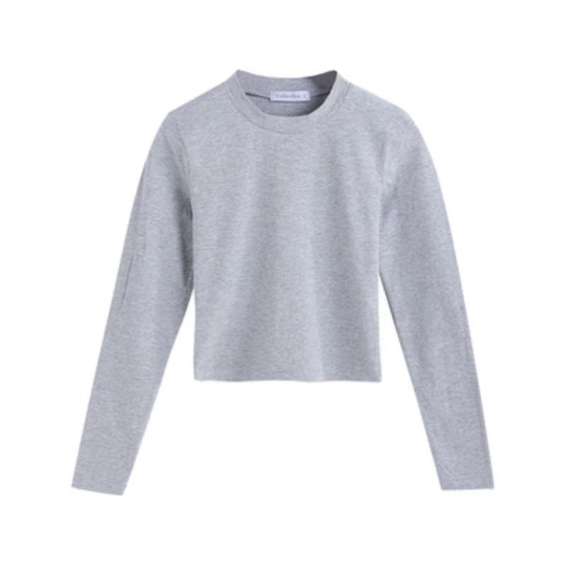 Picture of Shoulder Top Women's Long-sleeved Black New Arrival Navel Wear Autumn and Winter Semi-high Collar Base Shirt Women's Tight T-shirt Fashionable Cotton T-shirt