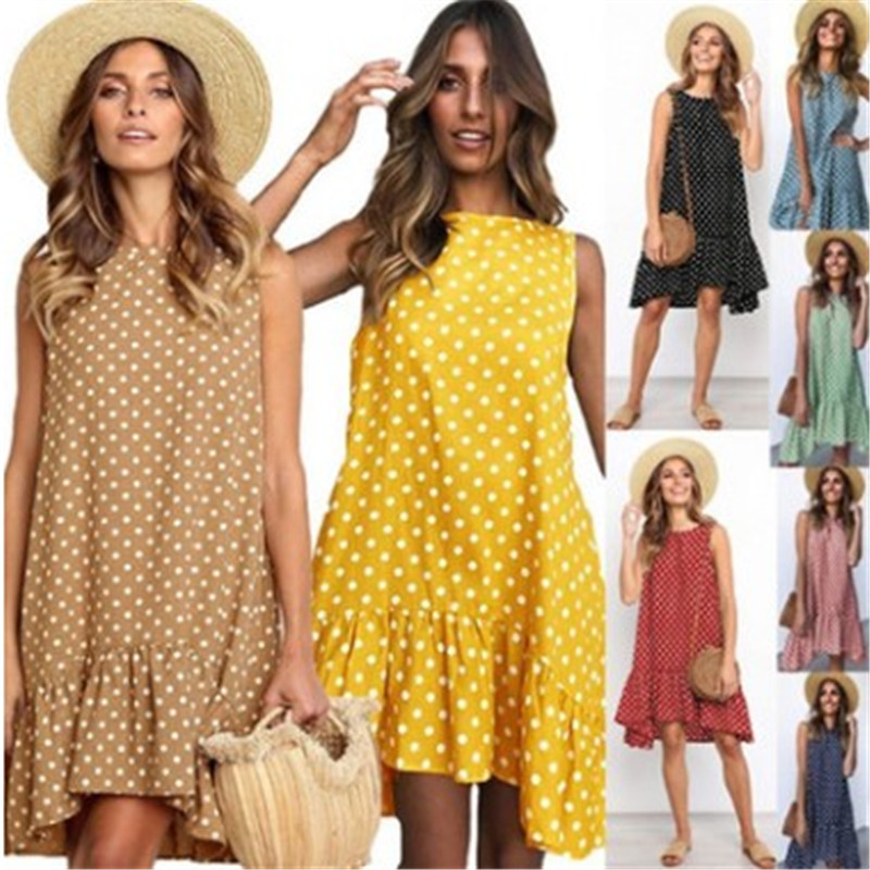 2021 Spring Fashion Simple Elegant Printed Wave Dot Ruffled Women's Dress