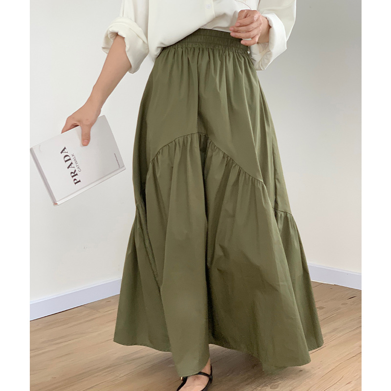 Four-color Japanese Letian ins cross-border Amazon foreign trade Japanese and Korean loose stitching A- line elastic waist long skirt