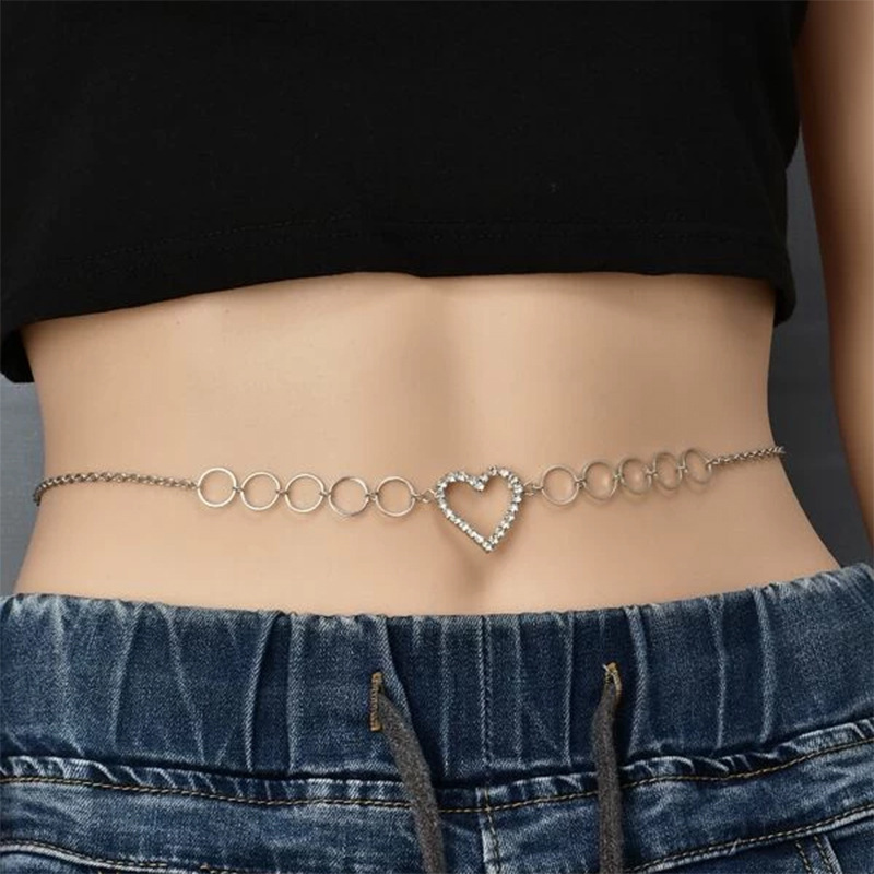 Amazon Explosions Rhinestone Love Waist Chain Women's Summer Beach Vacation Fashion Full Diamond Temperament Love Waist Chain Waist Decoration