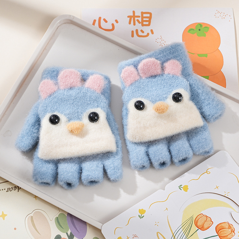 Picture of Children's flip gloves autumn and winter boys half finger warm cute Primary School students writing knitted dual-purpose gloves wholesale
