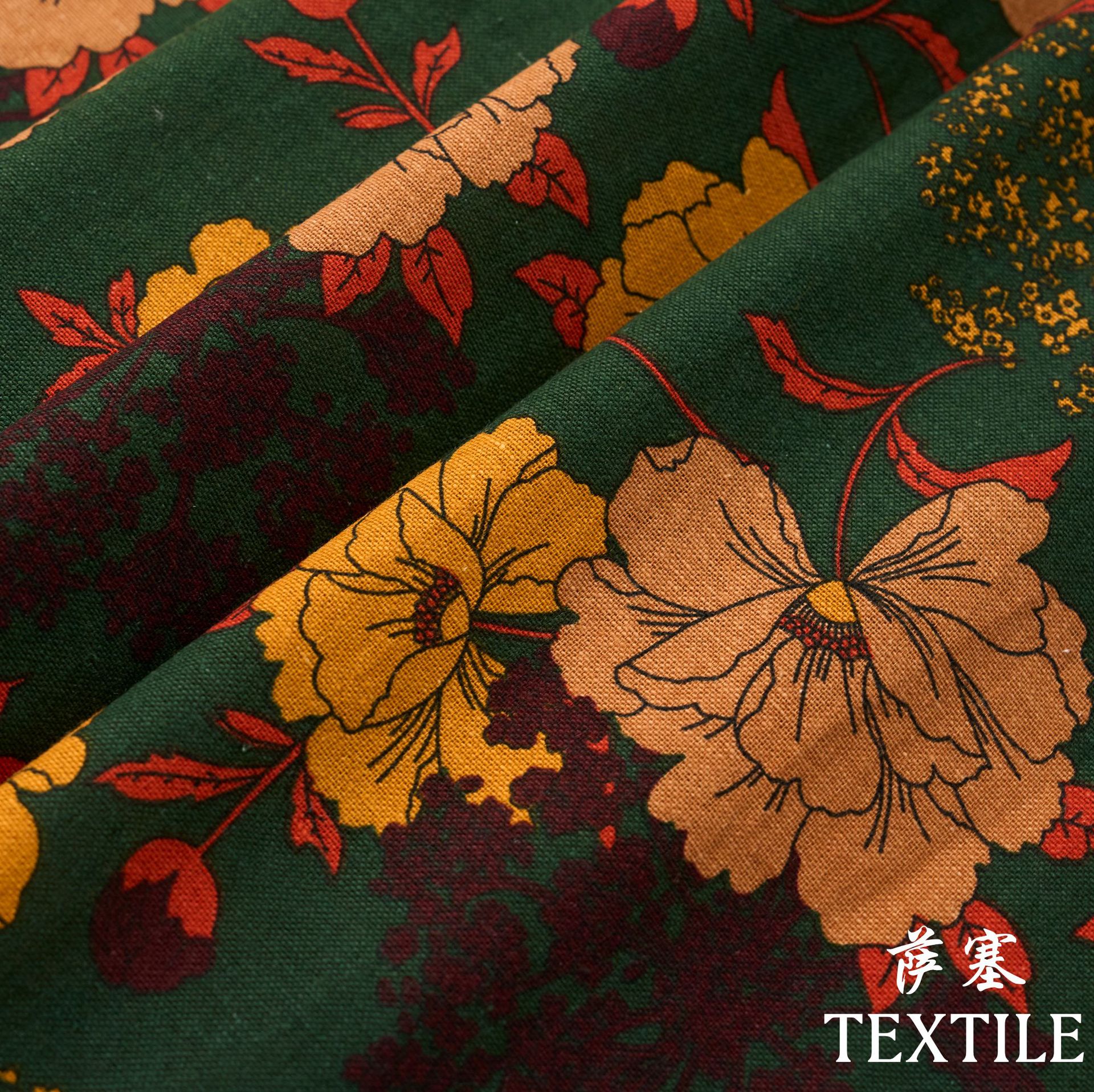 Picture of Pure Cotton Linen Floral Fabric Pastoral Style Fabric Floral Skirt dress Cloth Fresh Style Vintage Handmade Fabric