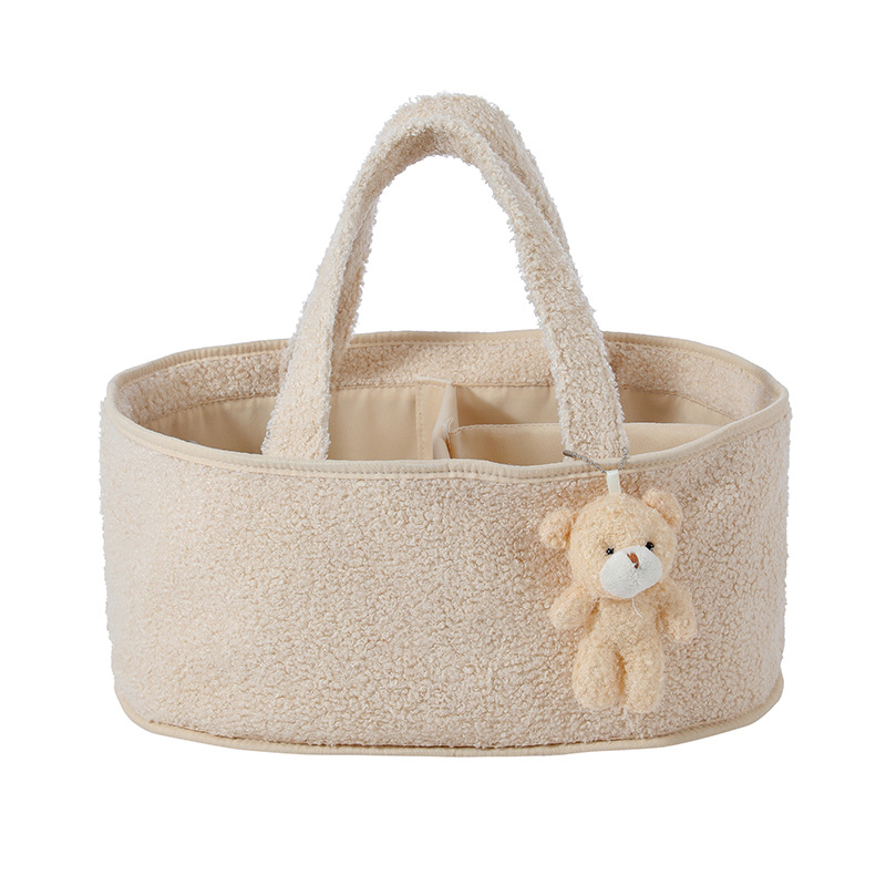 Oval Teddy Velvet Baby Products Storage Bag Diaper Doll Storage Bag Basket Baby Diapers Towel Storage