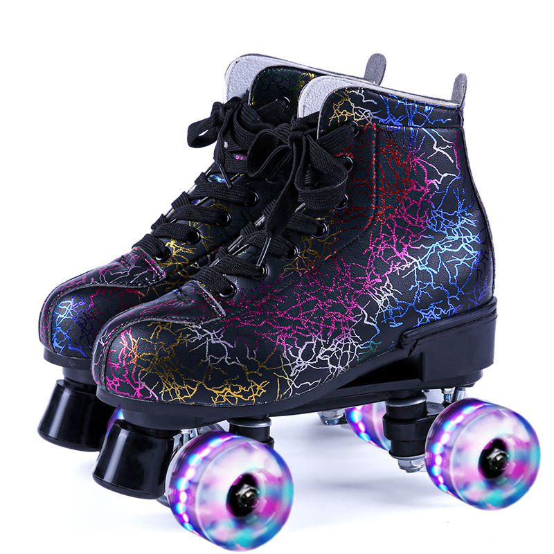 2021 new double-row skates lightning Roller Skates roller skates sneakers four-wheel flash shoes roller skating cross-border