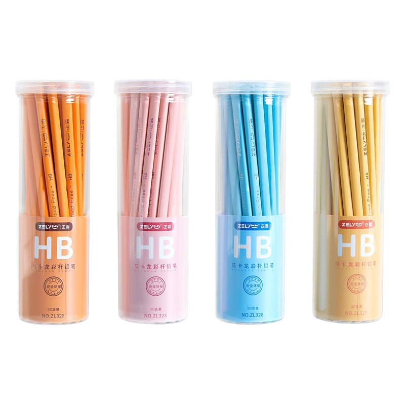 Students 30 barreled pencils wholesale Zhenglin Macaron color pencil HB2b triangle safety writing painting