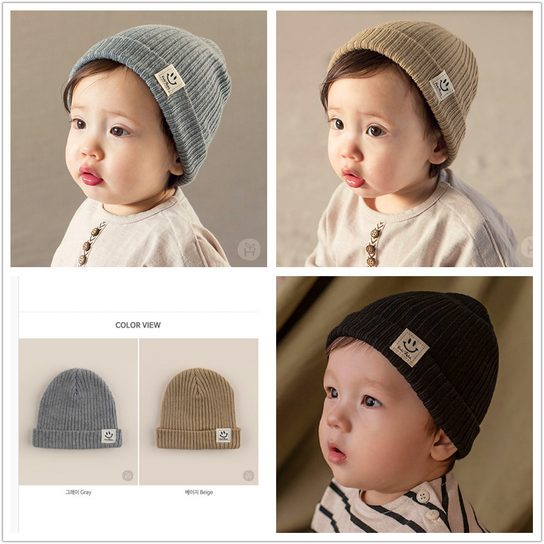 Korean-style Smiley Children's Hat Spring and Autumn Baby Pullover Cap Knitted All-match Boys' and Boys' Warm Hat Baby Toe Cap