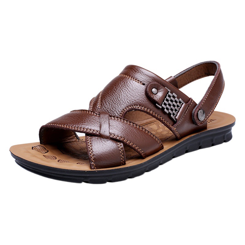 2025 Summer New Men's Sandals Men's Trendy Genuine Leather Beach Shoes Large Size First Layer Cowhide Casual Men's Sandals and Slippers