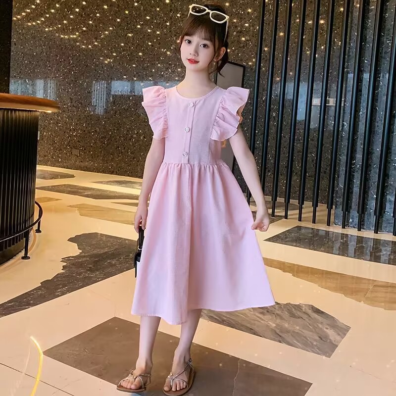 Picture of Girls Summer Dress Fashion New Children Baby Stylish Thin Vest Skirt Girls Flying Sleeve Paid Dress