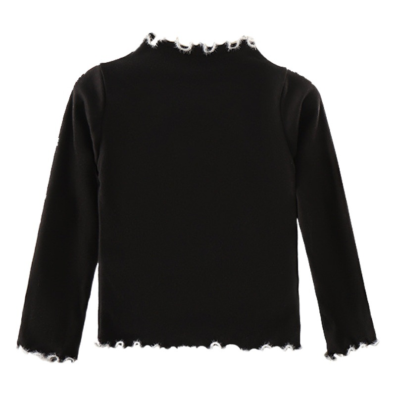 Girls' velvet color matching wooden ear autumn and winter children's western style long-sleeved T-shirt baby girls' all-match middle and big children's bottoming shirt