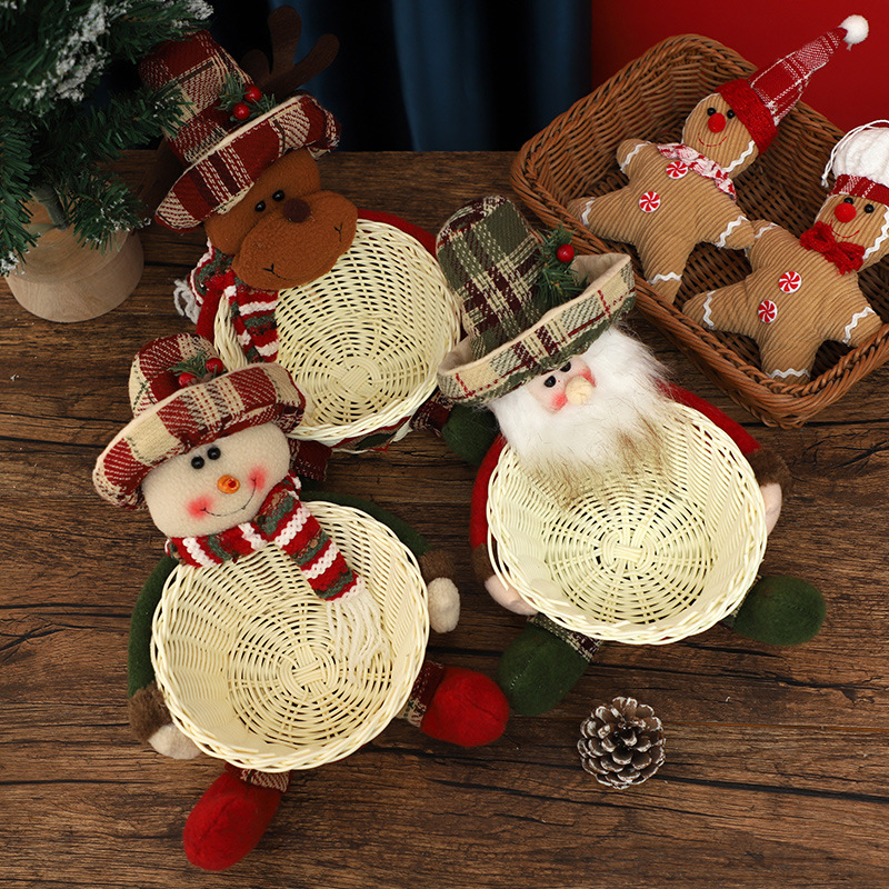 Cross-border New Christmas Candy Basket Decorations Christmas Desktop Ornaments Children Candy Fruit Basket Wholesale