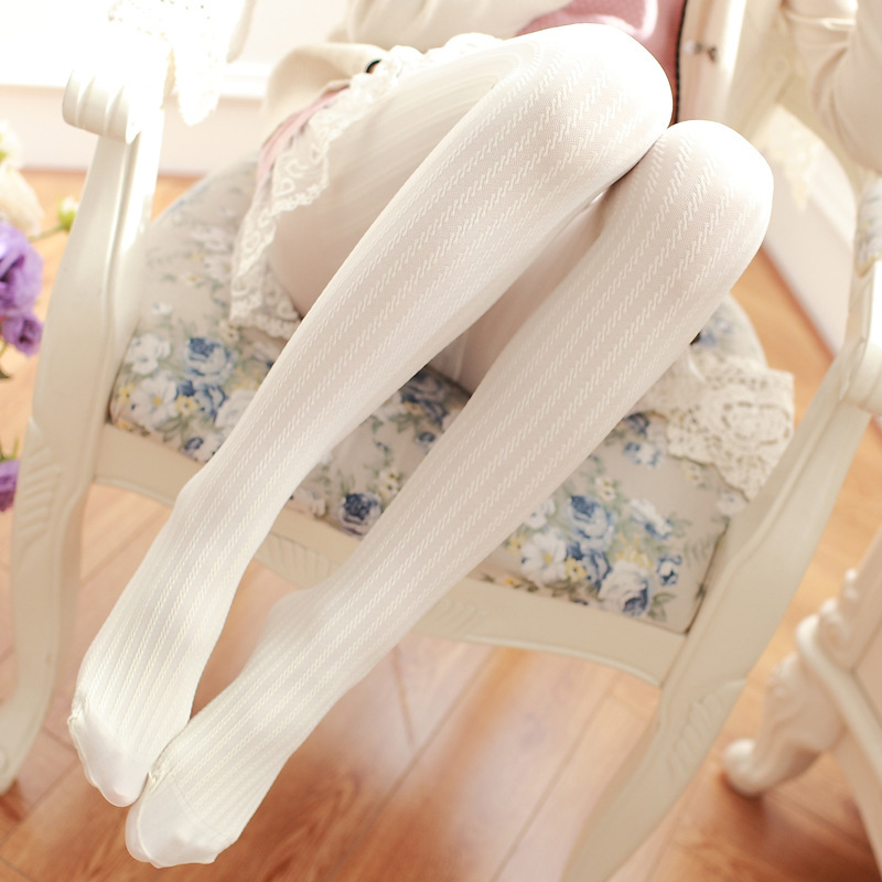 Autumn and Winter Japanese Women's White Silk Stockings Leg Slim Velvet Pantyhose Fine Linen Pattern Thread Base Socks