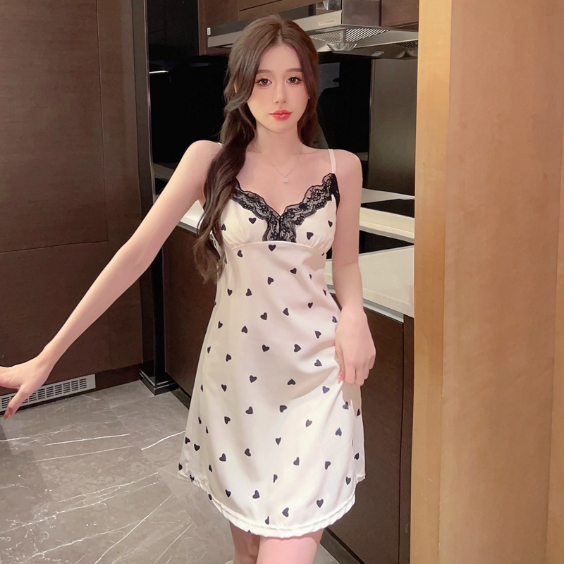 [Real Shot] 2023 Summer New Sling Nightgown Women's Sexy Pajamas Lace Thin Internet Celebrant Home Clothes Milk