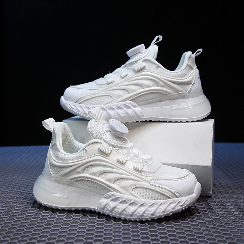Girls' White Shoes with Rotating Buckle, Boys' Sports Shoes 2025 New Non-Slip Breathable Student White Shoes, Kidsren's Shoes