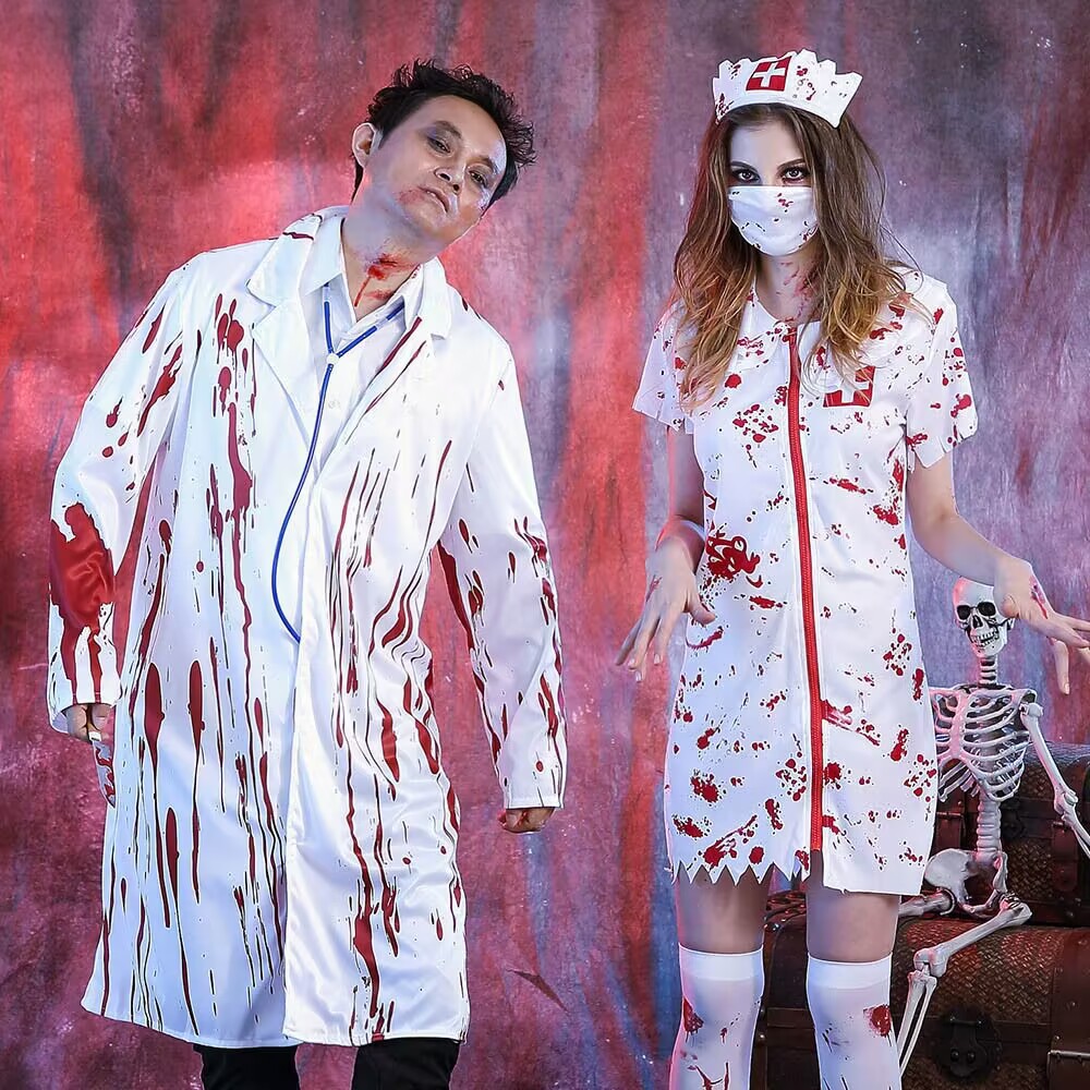 Halloween horror bloody nurse costume zombie adult female Halloween costume doctor clothes couple