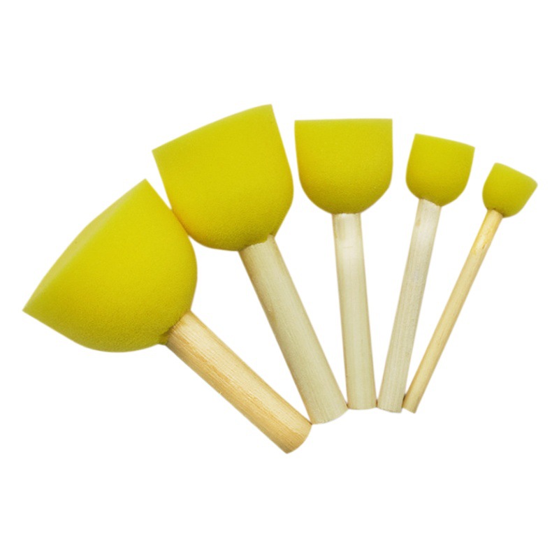 Factory wholesale wooden handle round mushroom sponge painting brush Children diy painting sponge seal brush graffiti art brush
