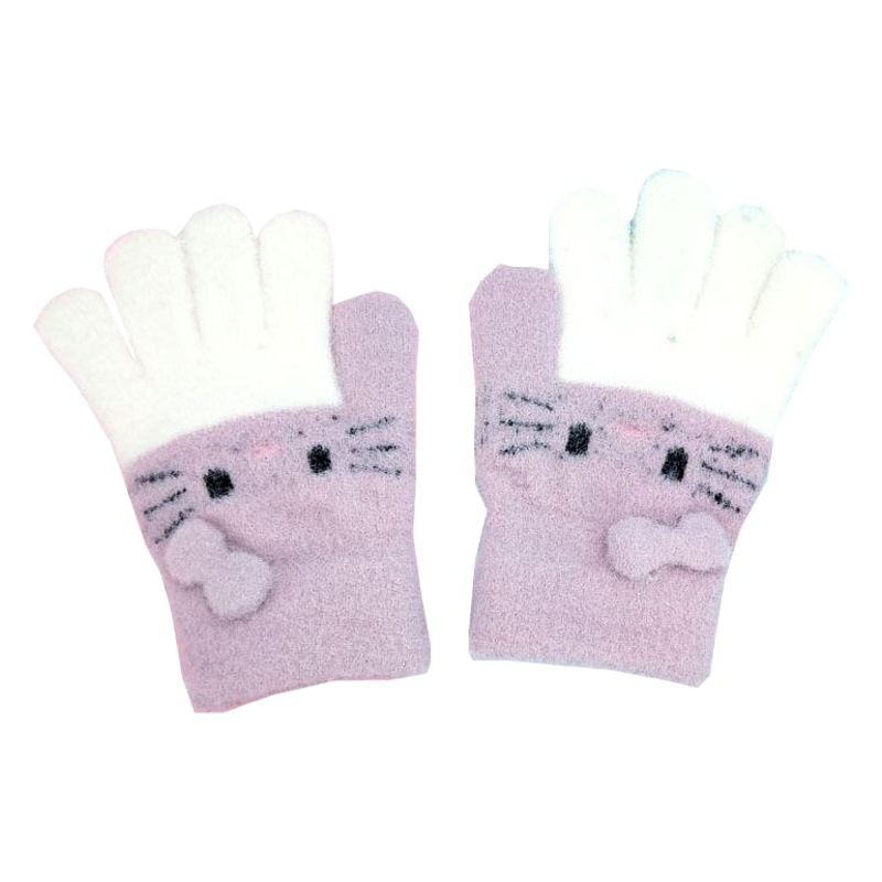 Children's gloves boys and girls 6-14 years old winter warm finger gloves cute cat thick elastic