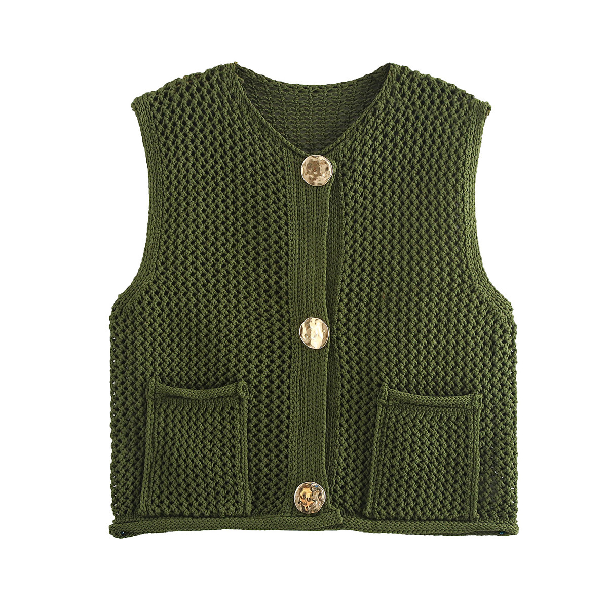 Picture of Women's Solid Color Fashion Hook Needle Hollow Single Breasted Vest 2024 Autumn and Winter New European and American Cross-border Wool Vest