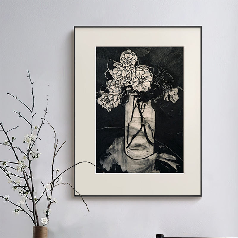 Ink Flower French Retro Art Decorative Painting Antique Hallway Hanging Painting High-grade Black Flower Painting