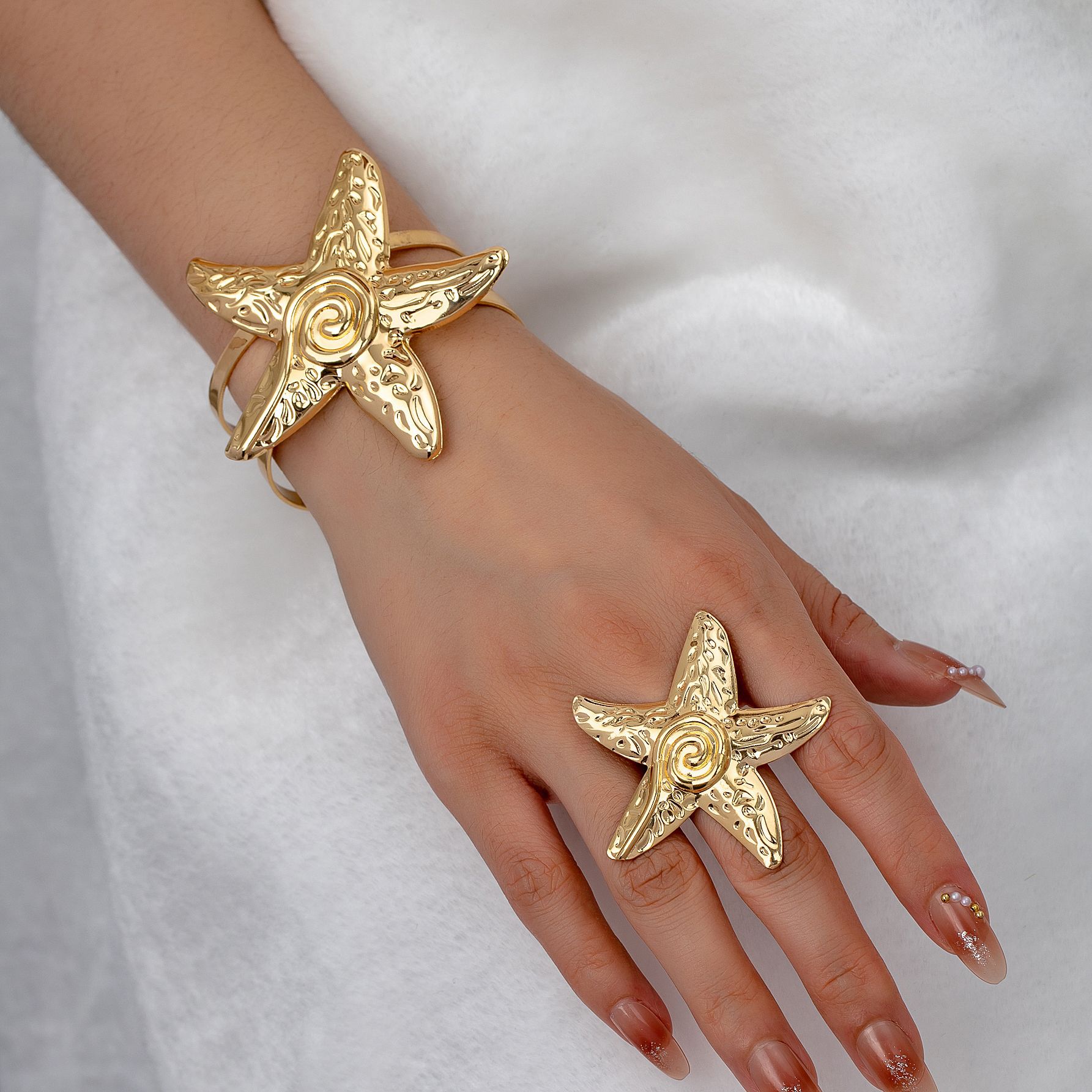 Cross-border European and American Starfish Opening Bracelet Ring suit Ocean Vacation Banquet Vacation Daily Matching Jewelry Trend