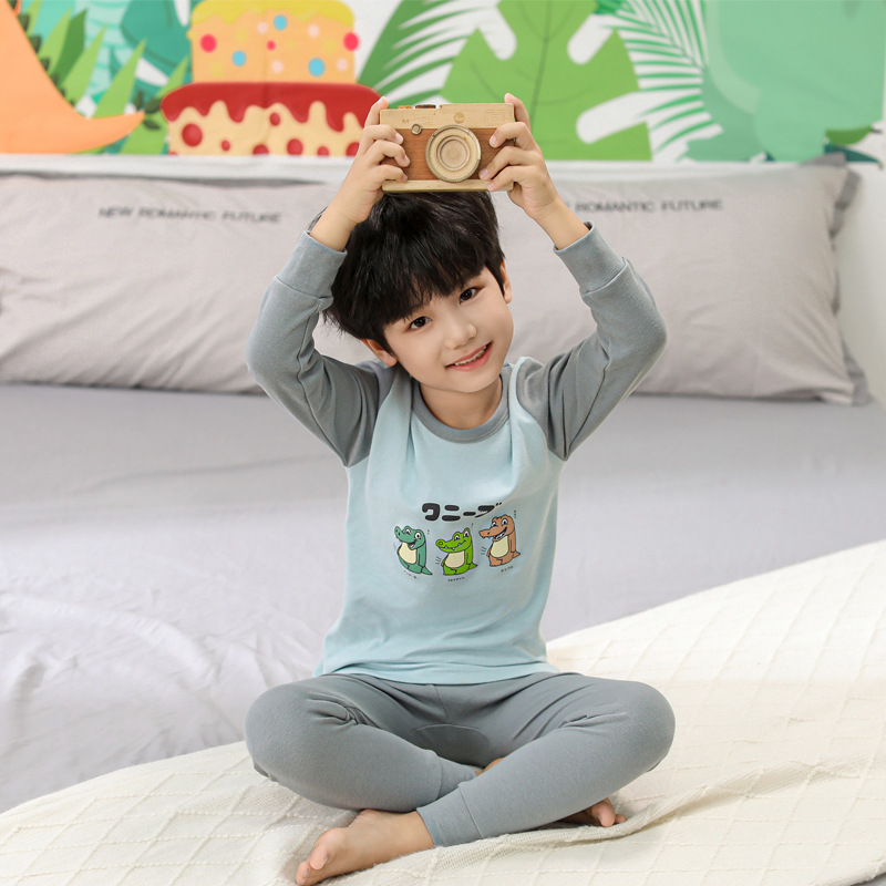 Picture of 2024 Autumn and Winter Children's Round Neck Pure Cotton Home Clothes Pajamas for Boys and Girls Cartoon Autumn Clothes and Autumn Pants Bottoming Underwear Set