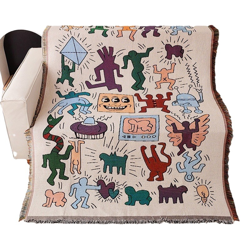 American Yarn-dyed Graffiti Master Illustration Single Double Sofa Blanket Decorative Tapestry Casual Blanket Sofa Towel Sofa Cushion