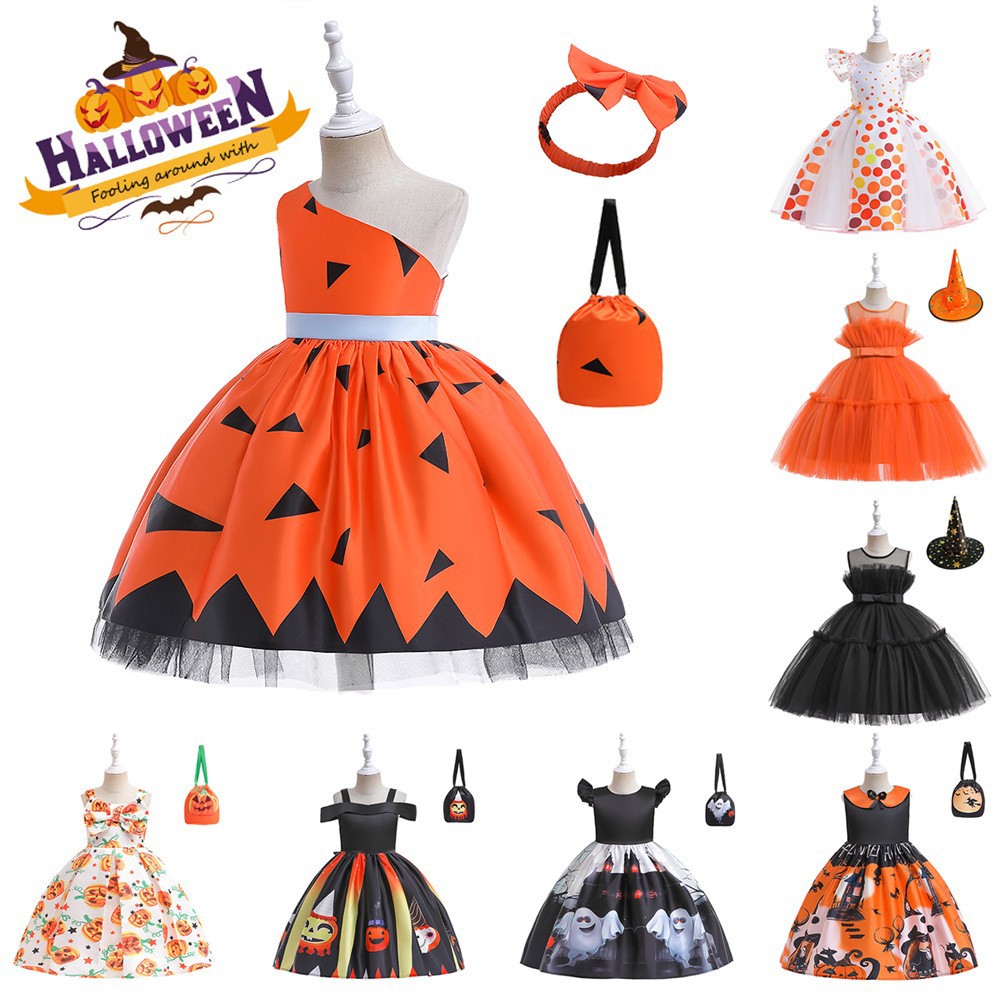 Cross-Border New Halloween Girls' Dresses European and American Masquerade Party Festival Children's Printed Princess Dresses for Toddlers