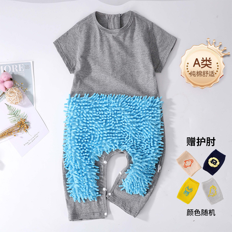 Picture of Summer thin short-sleeved conjoined baby mop man climbing suit baby jumpsuit climbing suit cleaning floor anti-dirty even