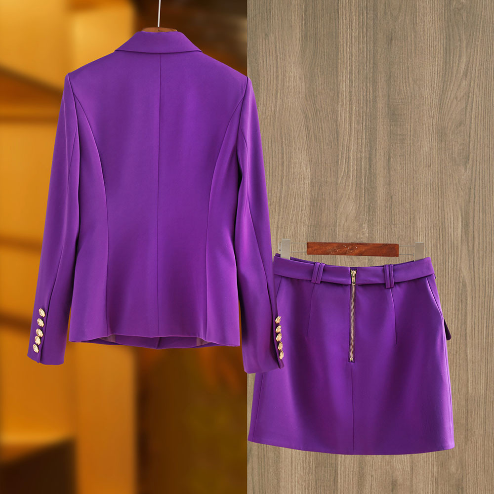 Picture of dark purple Suit Jacket Fashion Commuter suit B Buckle Skirt OL Skirt Long Sleeve Suit Double-breasted New Style