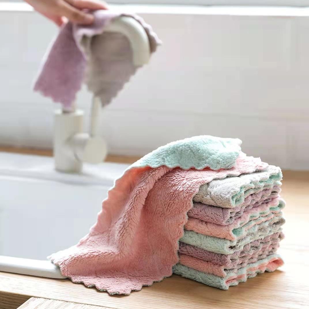 Dry and wet dual-purpose dishwashing cloth double-sided absorbent dishwashing cloth T plain solid color lint-free oil-free two-color dishwashing towel