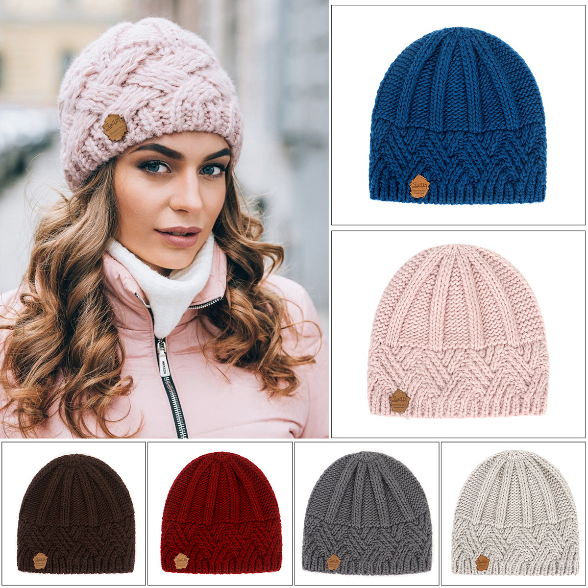 Picture of Cross-border New European and American Retro Style Diamond Plaid Thick Needle Wool Knitted Hat Men's and Women's Fashion Autumn and Winter Wool Hat
