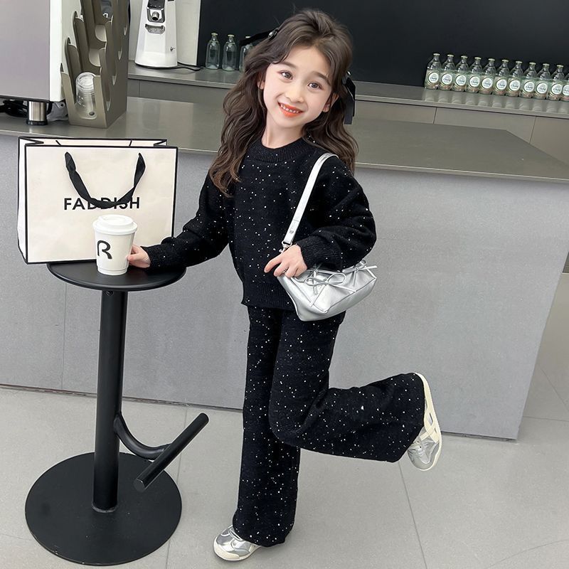 Picture of Girls' Sweatshirt Set Spring and Autumn Korean Style Trendy Big Girl Fashionable Street Sequin Wide-Leg Pants Two-Piece Set