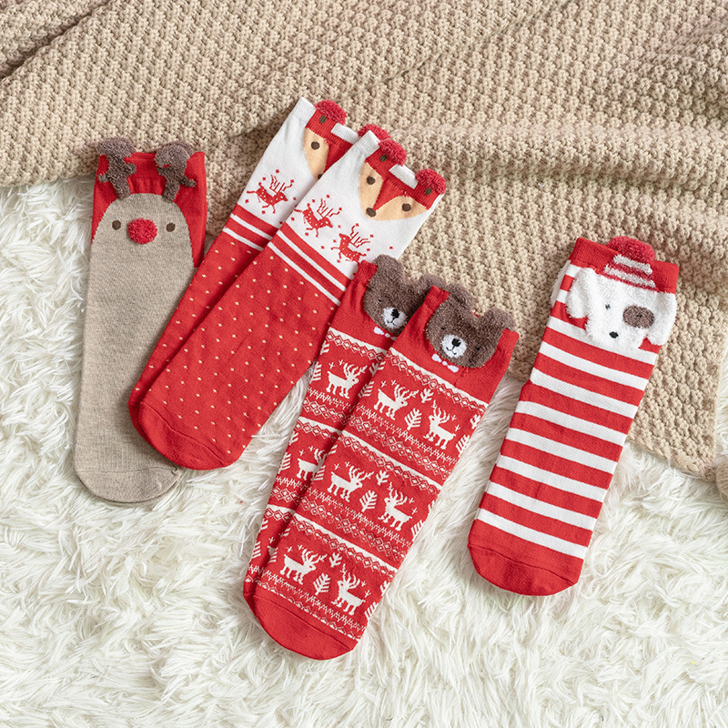 Picture of Christmas socks women's autumn and winter New Year festive women's socks Japanese cotton socks three-dimensional cartoon elk cross-border Women's Mid-calf length socks