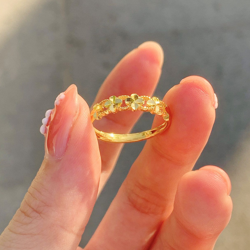 Vietnamese Sand Gold Four-Leaf Clover Ring for Women Xiaohongshu Same Style Gold-Plated Clover Ring for Women Ring Supply