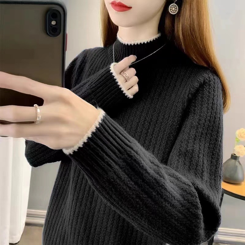 New Chinese half high collar autumn and winter thick new winter foreign style women's loose base shirt sweater women's wholesale