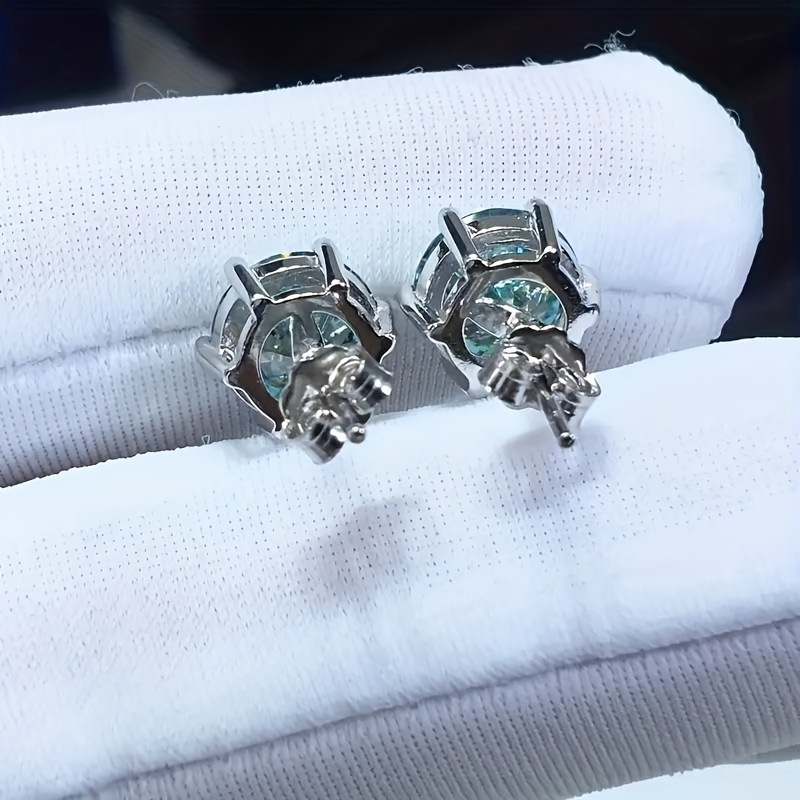 Picture of Factory in stock S925 Sterling Silver Blue Green Mosan Diamond Classic Six-claw Earrings Women's Earrings Cross-border Direct Selling High-level Sense
